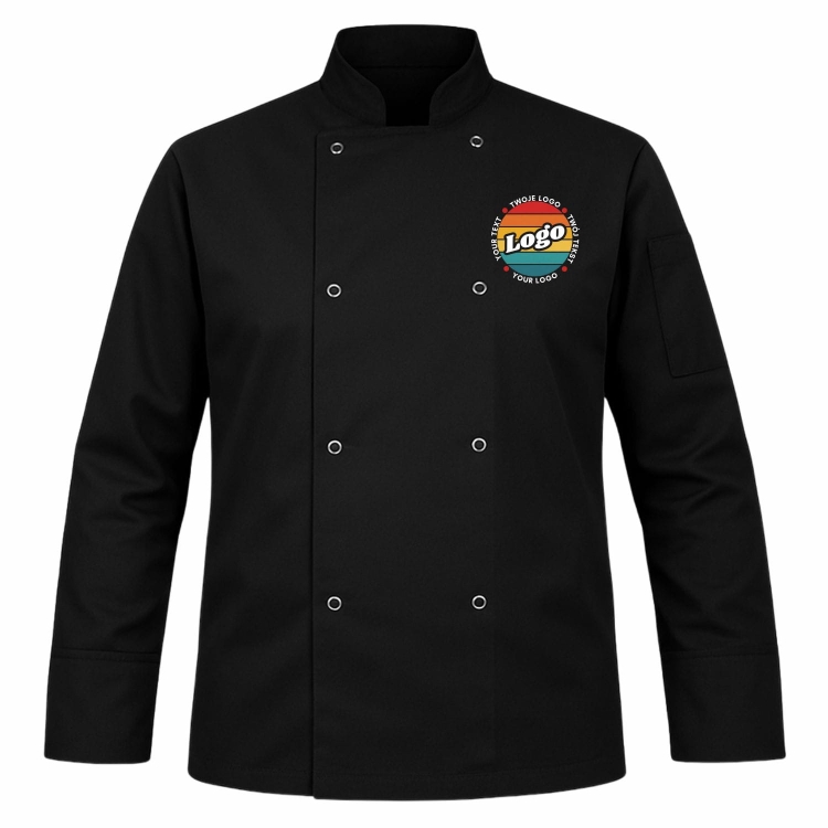 Bluza kucharska czarna na zatrzaski długi rękaw z Twoim własnym nadrukiem przód.jpg