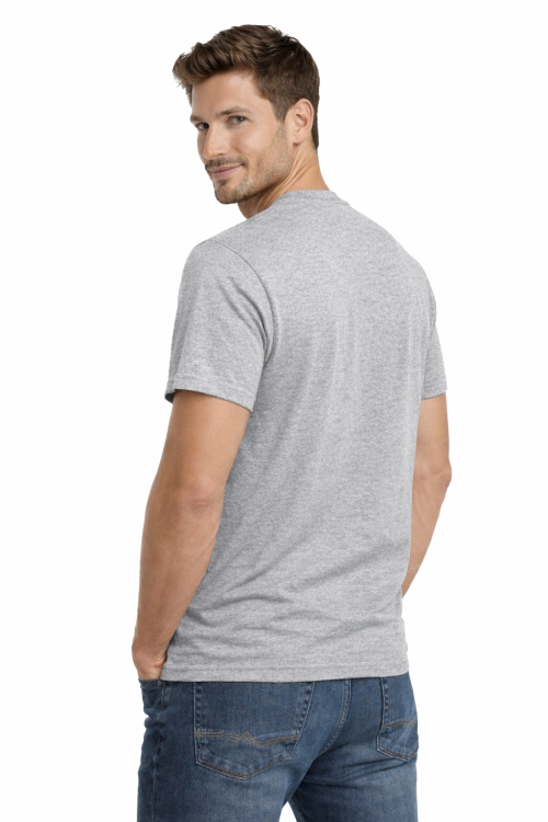 T-shirt męski krótki rękaw 100% bawełna kolor szary widok z tyłu.png