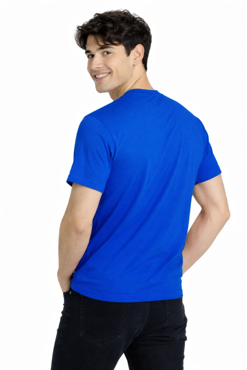 T-shirt męski z krótkim rękawem gramatura 190g chabrowy widok z tyłu.png