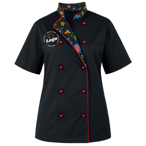 Bluza kucharska damska czarna Master chef z twoim własnym nadrukiem logo kreator online praód.jpg