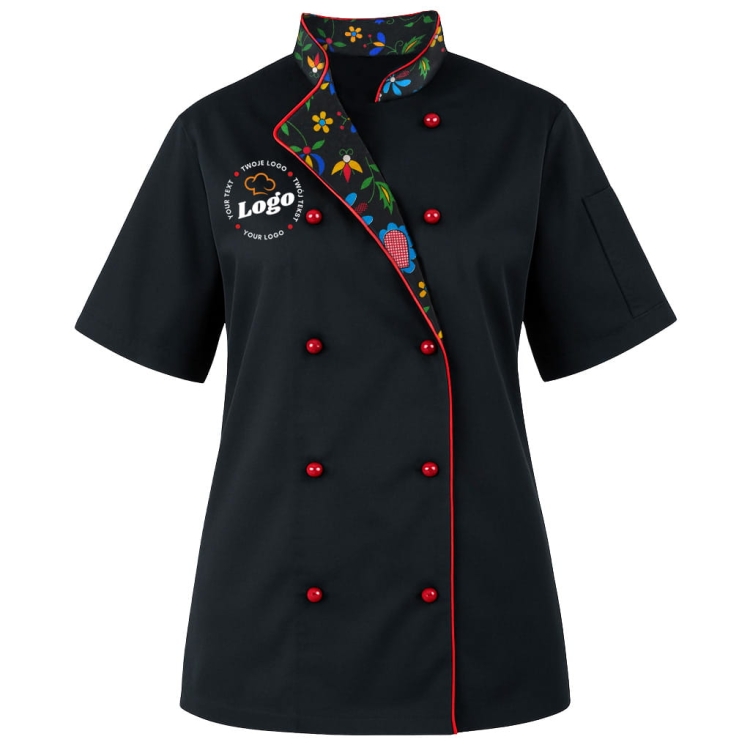 Bluza kucharska damska czarna Master chef z twoim własnym nadrukiem logo kreator online praód.jpg
