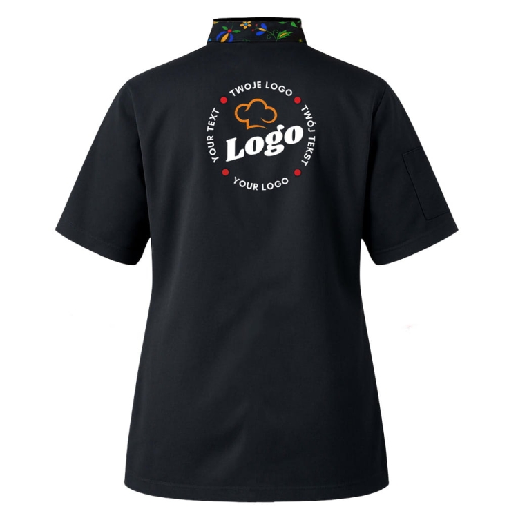Bluza kucharska damska czarna Master chef z twoim własnym nadrukiem logo kreator online tył.jpg