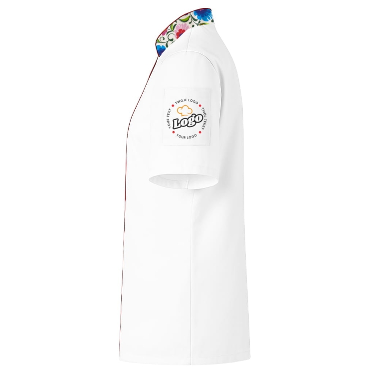 Bluza kucharska damska czarnadługi rękaw Master chef z twoim własnym nadrukiem logo kreator online W5 Lewy.jpg