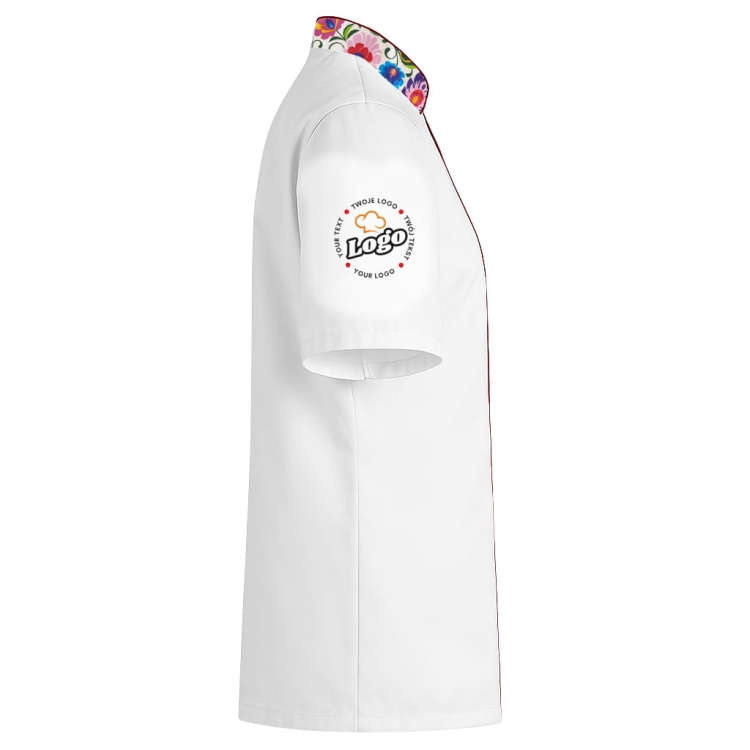 Bluza kucharska damska czarnadługi rękaw Master chef z twoim własnym nadrukiem logo kreator online W5 Prawy.jpg