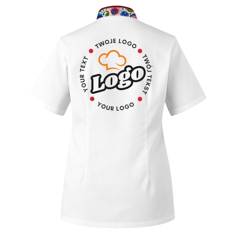 Bluza kucharska damska czarnadługi rękaw Master chef z twoim własnym nadrukiem logo kreator online W5 Tył.jpg