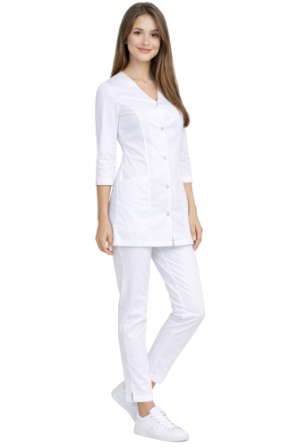 Komplet medyczny damski CASUAL PREMIUM biały zrekawem 3 4.png