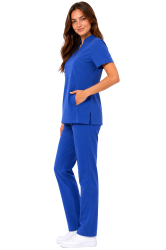 Damski uniform  medyczna ze stójką  CASUAL PREMIUM w kolorze chabrowym_bok.png