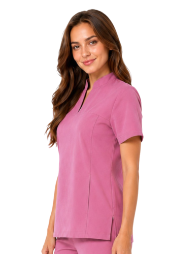 Damska bluza medyczna ze stójką  BASIC PREMIUM w kolorze brudny róż _bok.png