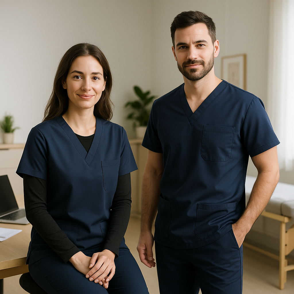 Scrubsy premium do pracy przy biurku i przy pacjencie – zestaw „hybrydowy”